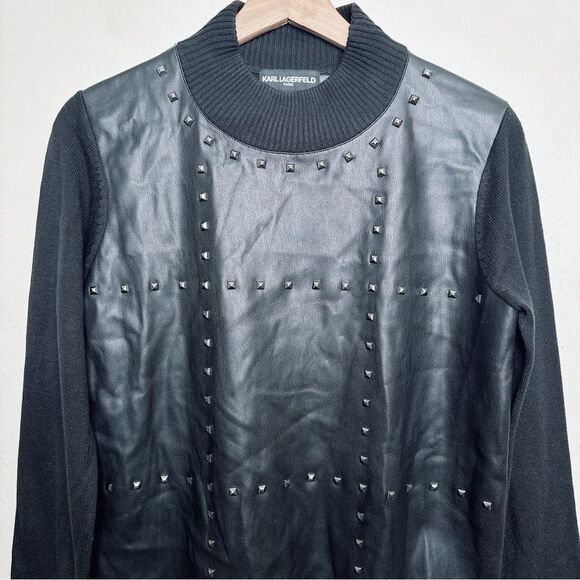 Karl Lagerfeld Womens Size Xsmall Spandex Mock Neck Studded Sweater - Picture 4 of 14